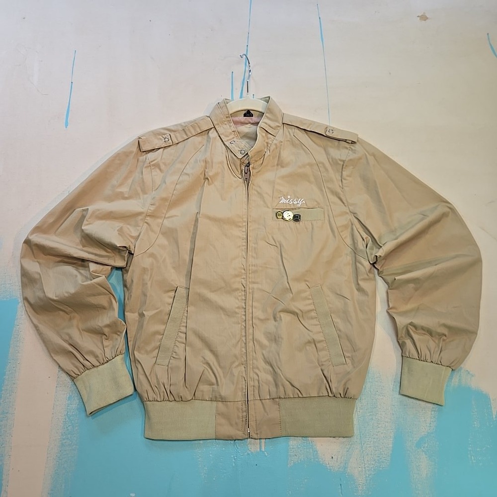 VTG 4-H Club Minnesota Missy Women's M Bomber Jacket Tan‎ Korea Horse Pins 1980s